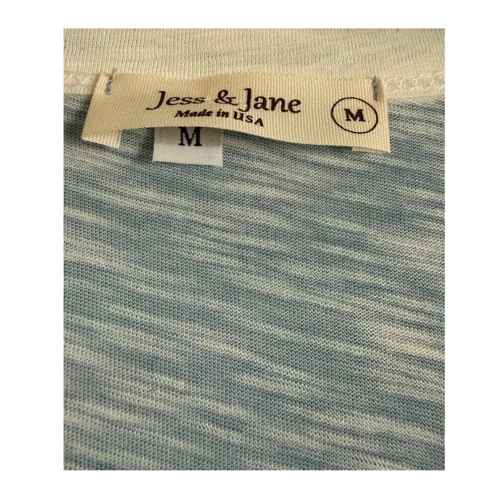 Jess & Jane Nautical Sailboat Coastal Art Print V-Neck Slub Knit Top Blue Medium